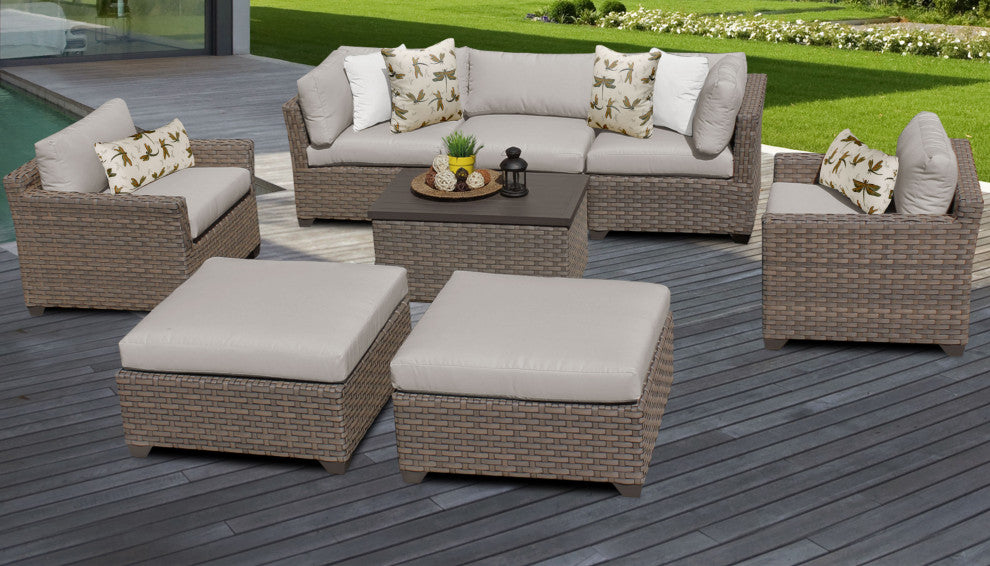 Monterey 8 Piece Outdoor Wicker Patio Furniture Set 08a, Beige