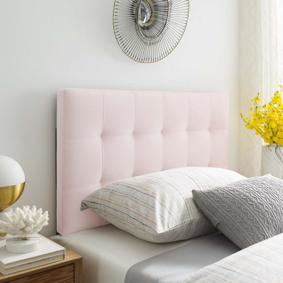 Contemporary Modern Bedroom Twin Size Tufted Headboard, Velvet Fabric, Pink