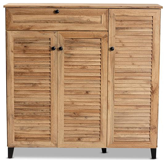 Coolidge Oak Brown Finished Wood 3-Door Shoe Storage Cabinet With Drawer