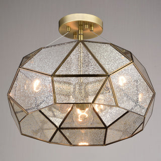 Euclid 16-In. 3 Light Semi-Flush Mount Aged Brass