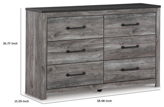 59" Wide Dresser With 6 Drawers, Metal Bar Handles, Distressed Gray