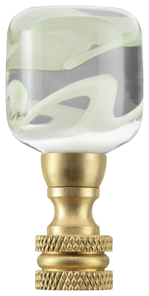 Aspen Creative 24026-X, Clear w/Green Grain Glass Lamp Finial, Copper, 2" Tall, Clear & Green, Pack Set of 1