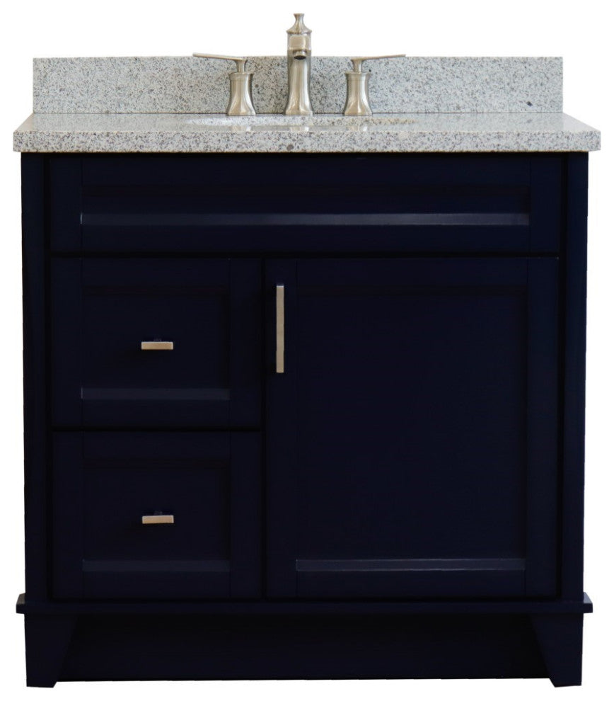 37" Single Sink Vanity, Blue Finish With Gray Granite