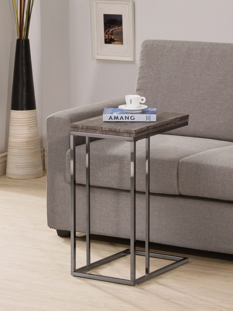 Snack Table With Nickel Base, Weathered Gray