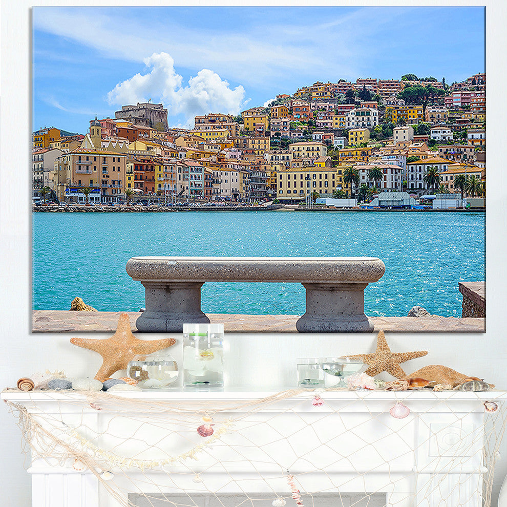 "Seafront Bench in Port Santo Stefano" Seashore Wall Art, 1 Panel, 60"x28"