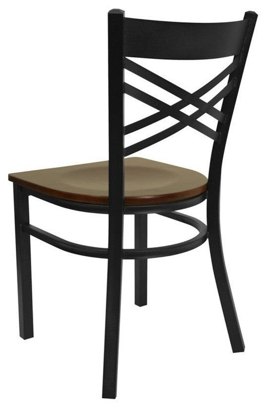 Dyersburg Metal Chair Black X-Style Back, Mahogany Wood Seat