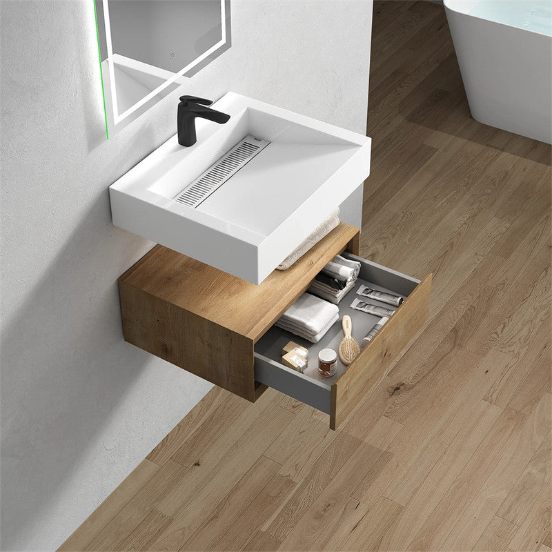 Alysa 24'' Floating Vanity, Acrylic Sink, White Oak