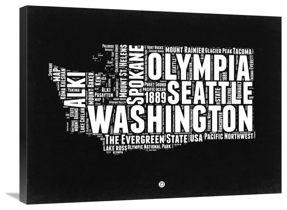 "Washington Black and White Map" Fine Art Print
