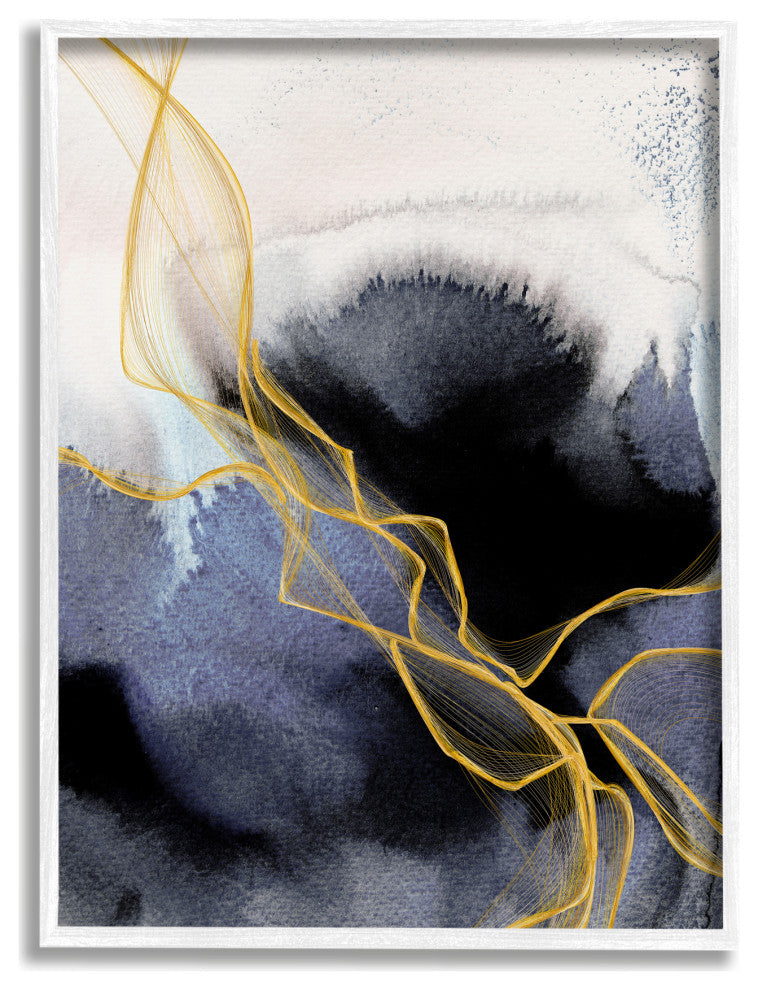 Modern Coastal Abstract Organic Lines Blue Gold, 11 x 14