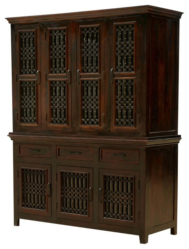 Harold Traditional Rustic Solid Wood Iron Grill Dining Room Hutch