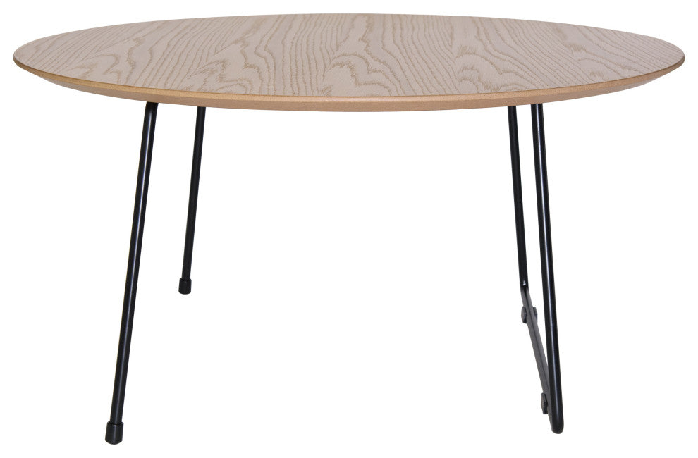 LeisureMod Pemborke Modern Round Coffee Table with Wood Top, Natural Wood