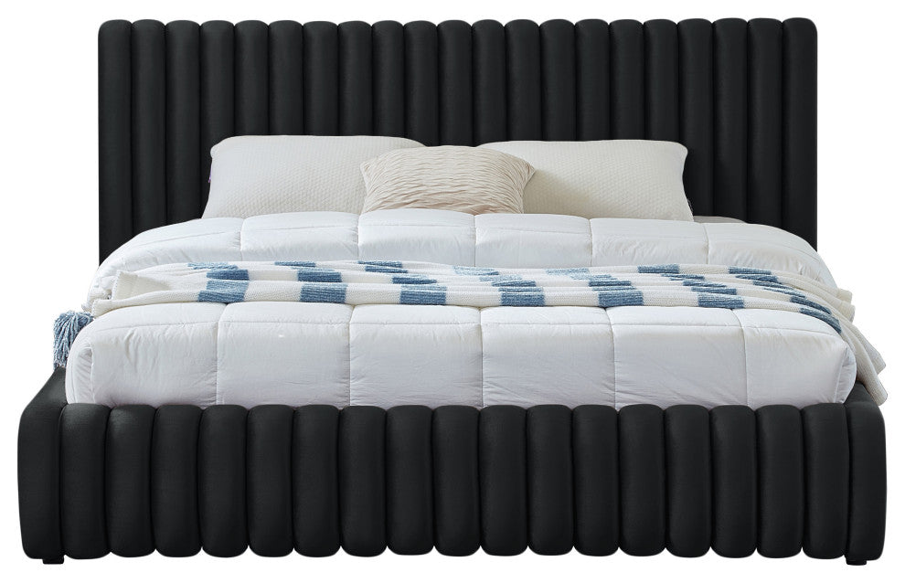 Nico Black Velvet Upholstered Bed, Black, Queen