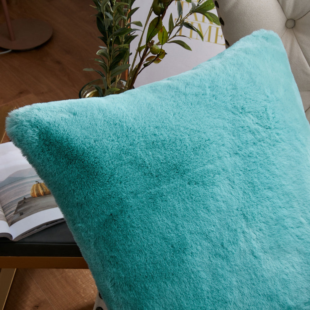 Faux Fur Pillow Shell Set, Blue Turquoise, 2 Piece, 20"x20"