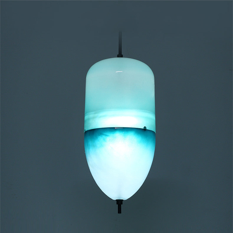 Blue/White Drop-shaped Glass LED Hanging Lamp for Kitchen Island, Blue, D