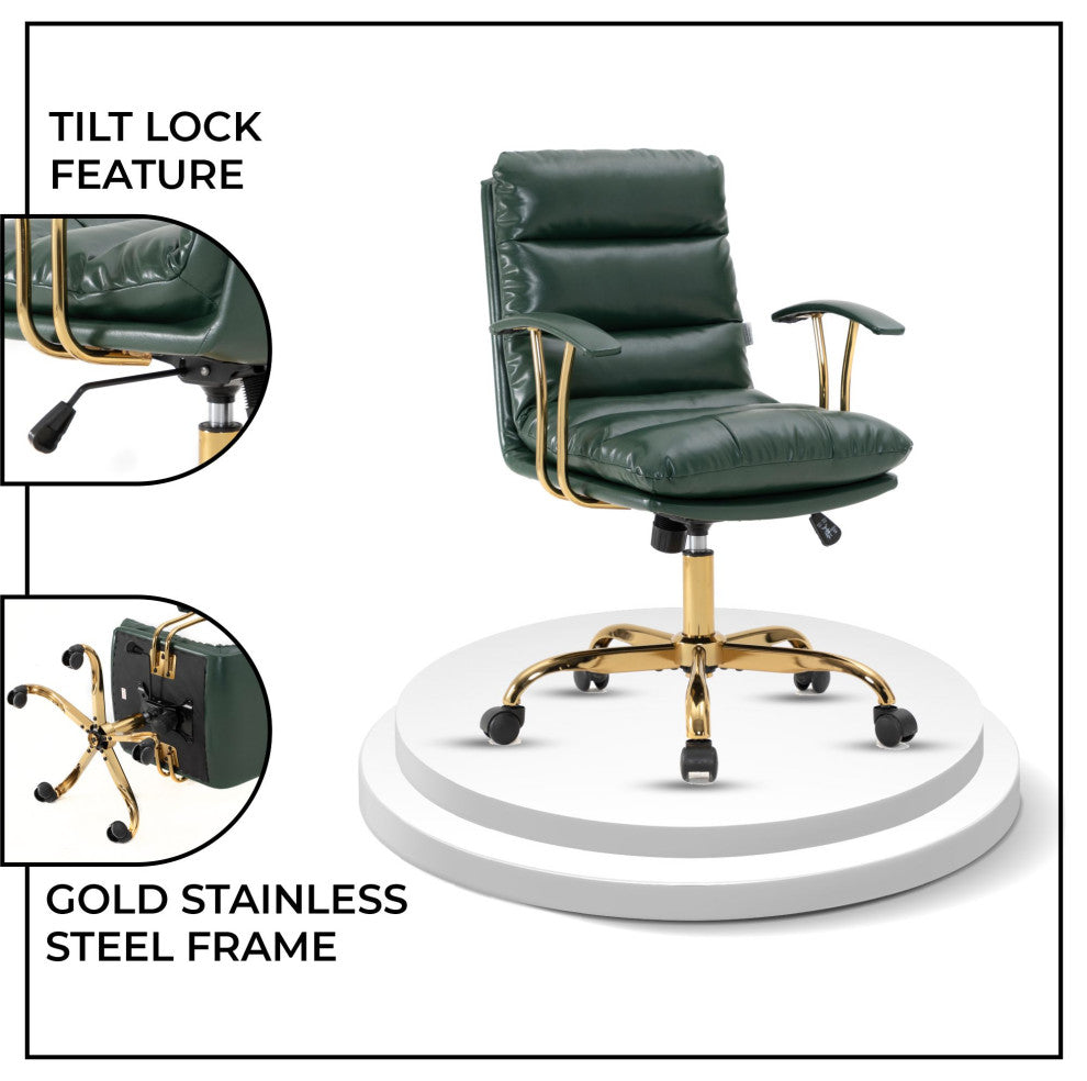 LeisureMod Regina Modern Leather Adjustable Conference Chair, Pine Green