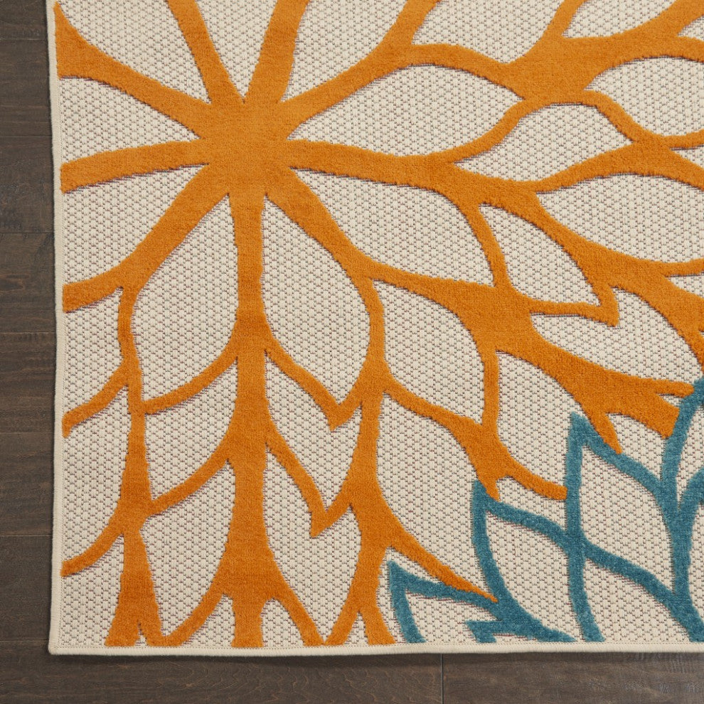 8 x 11 Green Floral Indoor Outdoor Area Rug
