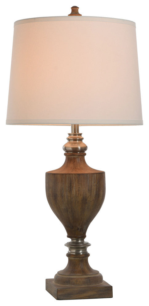 Branson Brushed Polyresin and Table Lamp White Linen Shade 36"H, Brown, Metal
