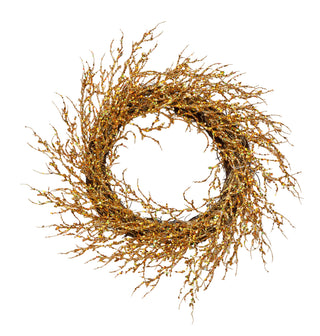 22" Glitter Coral Twig Wreath, Gold