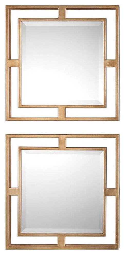 Uttermost Allick Metal MDF Wood Decorative Mirror in Antique Gold (Set of 2)