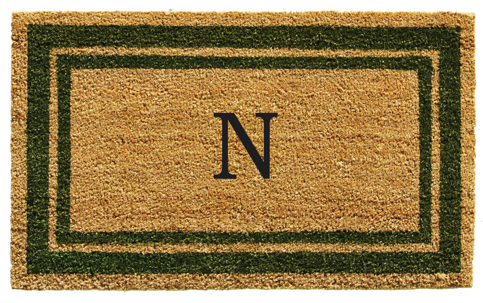 Sage Green Border 18"x30" Monogram Doormat, Letter N