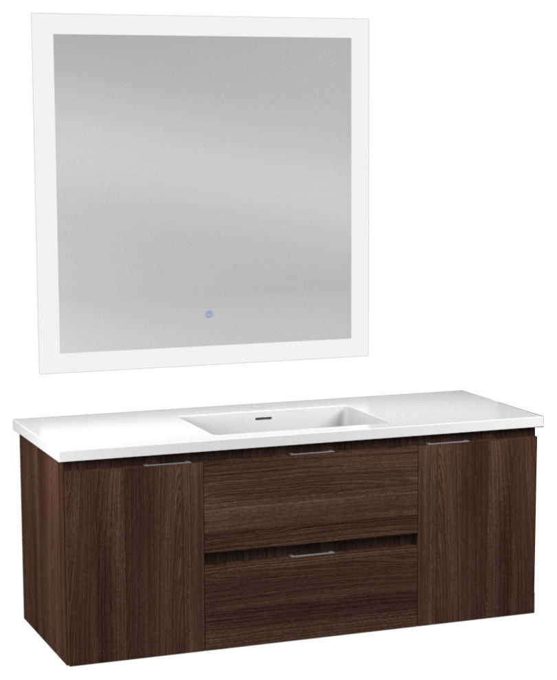 Conques 48" Wall Mount bathroom Vanity Set, Dark Brown