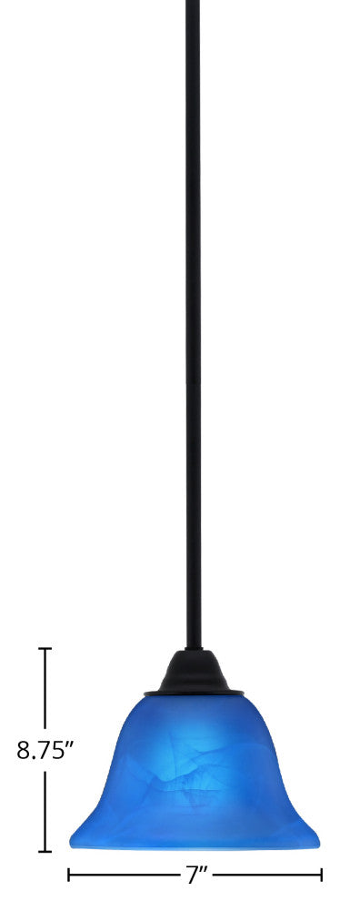 Paramount Mini Pendant, Matte Black, 7" Blue Italian Glass