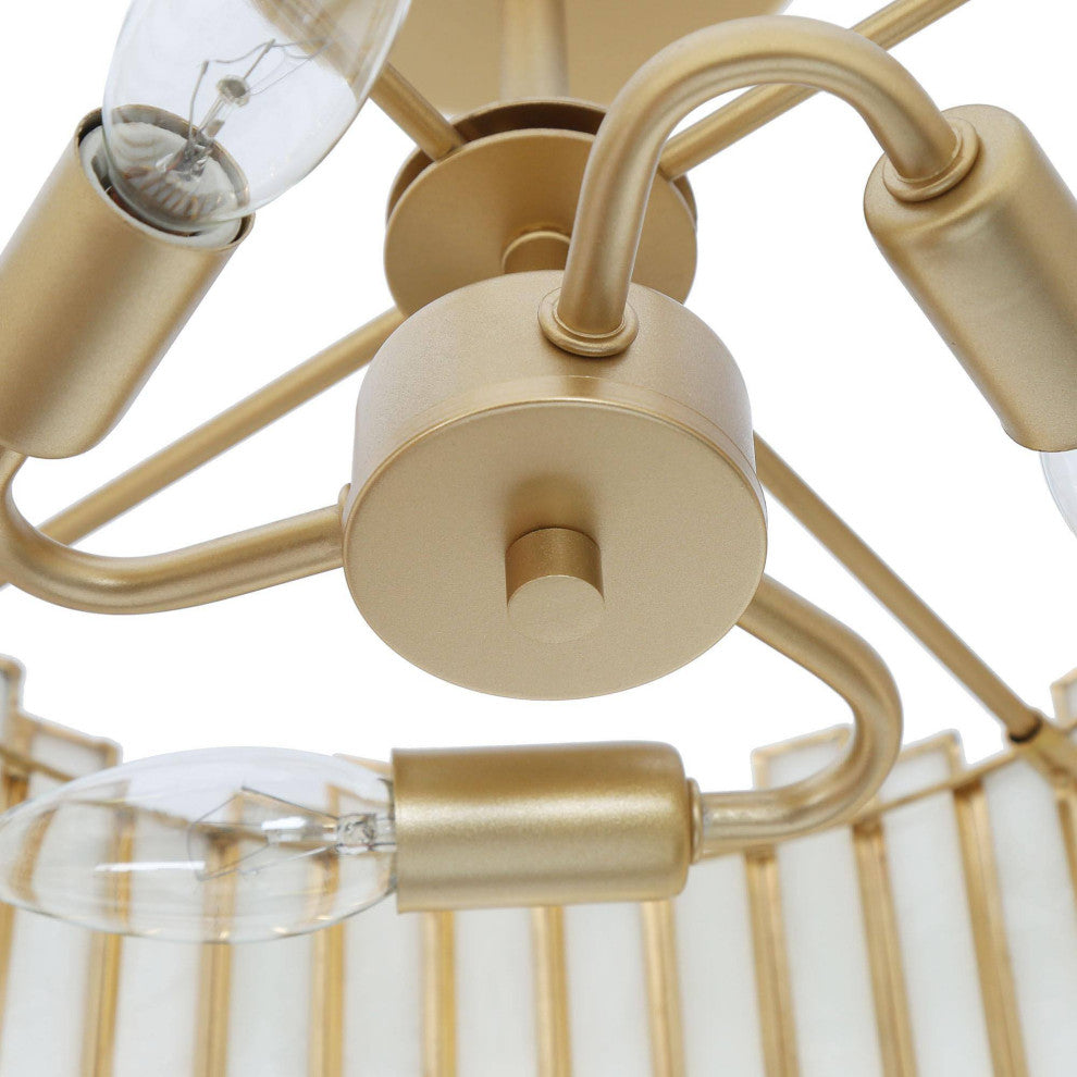 LNC 3-Light Tiffany Glass LED Semi-Flush Mount Light, Matte Gold