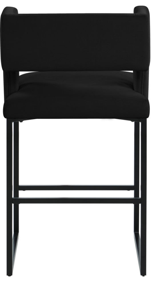 Caleb Upholstered Counter Stool, Set of 2, Black, Velvet, Matte Black