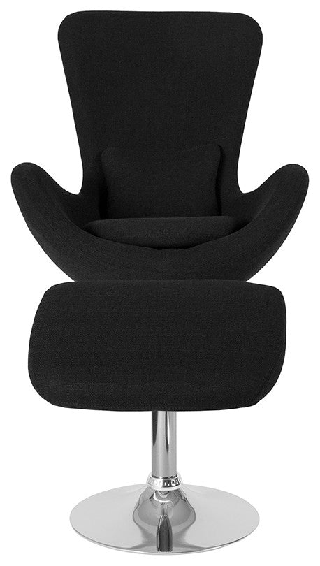 Egg Series Black Fabric Side Reception Chair with Ottoman