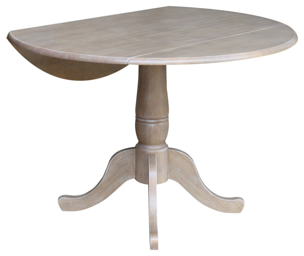 42" Round dual drop Leaf Pedestal Table - 29.5 "H, Washed Gray Taupe