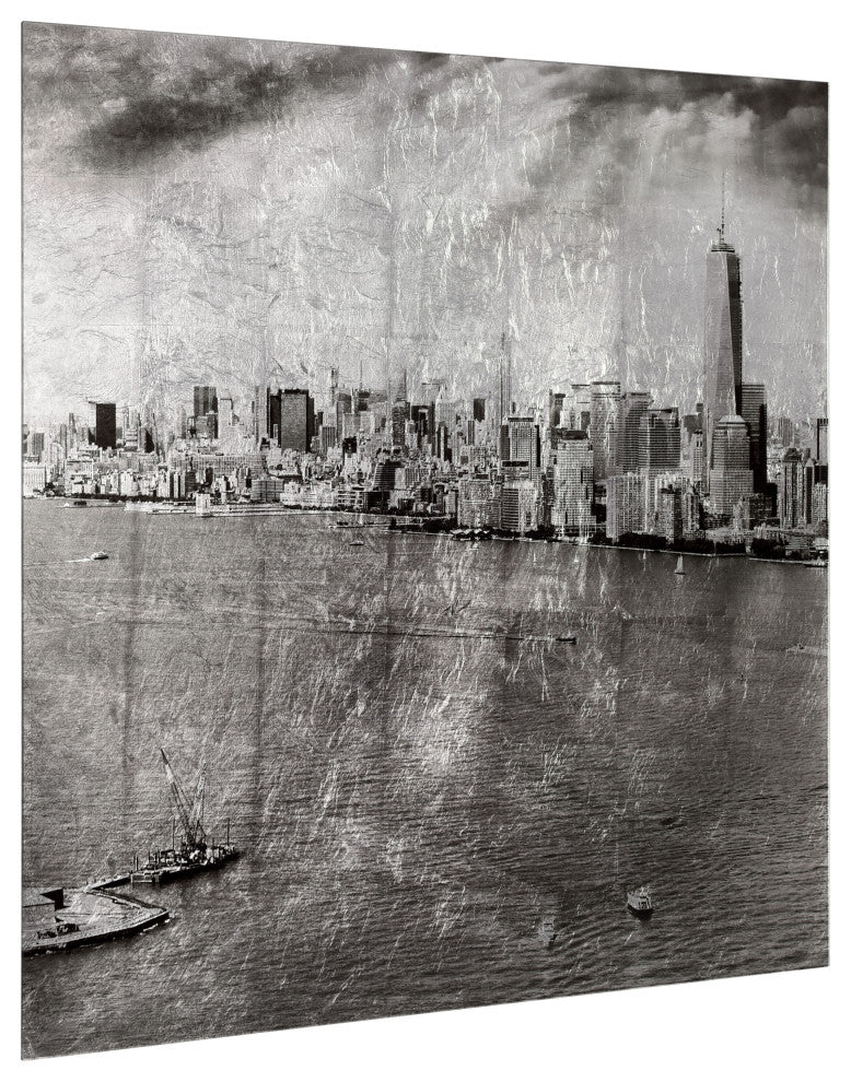 "New York Skyline B" Reverse Printed Tempered Glass With Silver Leaf