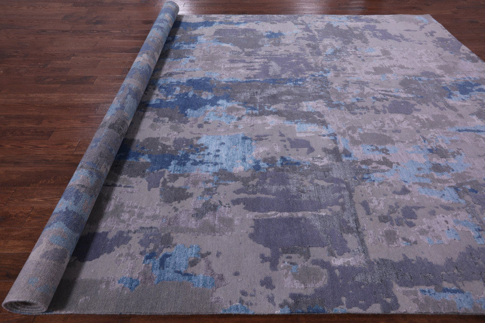 10' 1" X 13' 11" Wool and Silk Modern Hand Knotted Rug Q7246