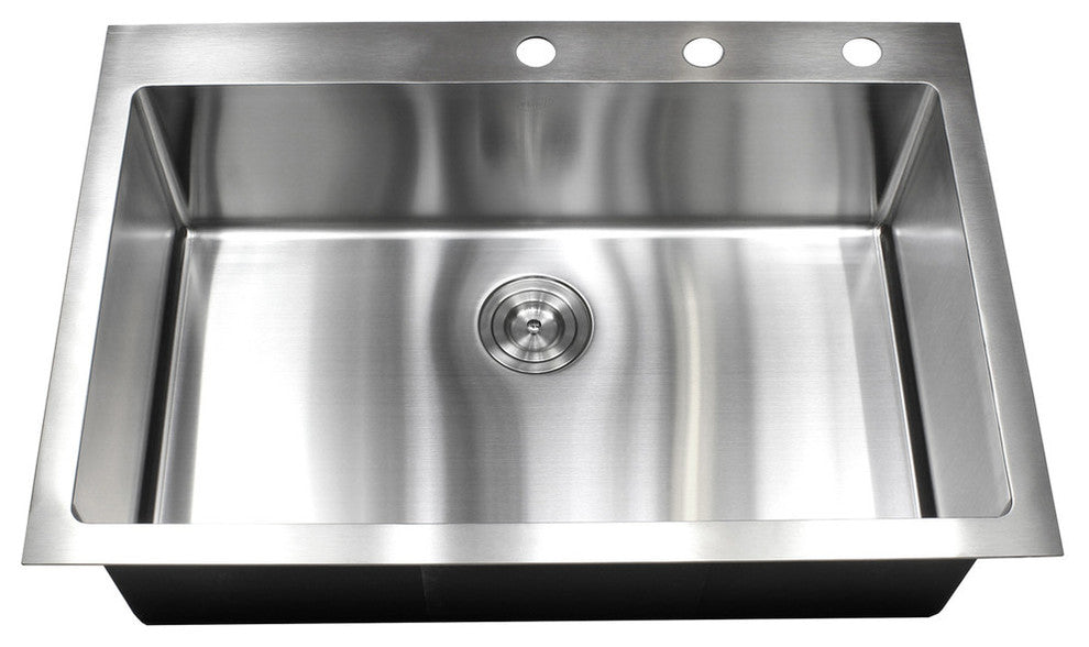 33" 16 Gauge Topmount Single Bowl Stainless Steel Sink Package