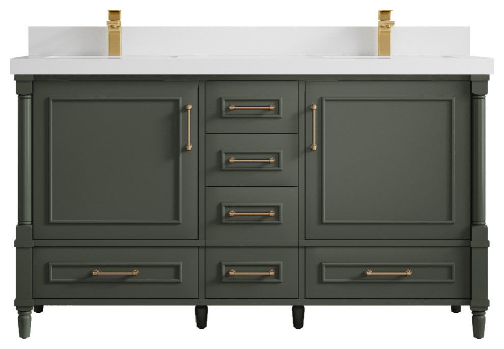 Aberdeen 60 Double Bathroom Vanity in Pewter Green 2" White Quartz
