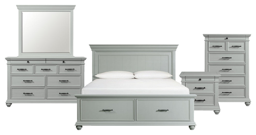 Picket House Furnishings Brooks Platform Storage 5PC Bedroom Set, Grey