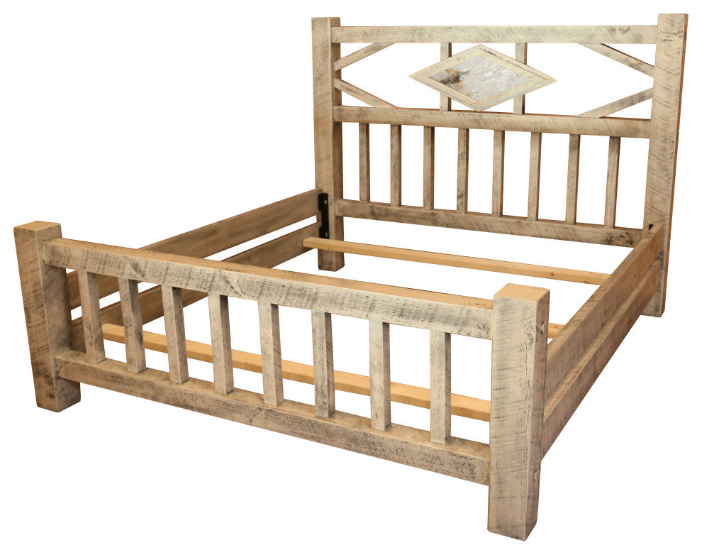 Barnwood Style Timber Peg Diamond Bed, Frost, King