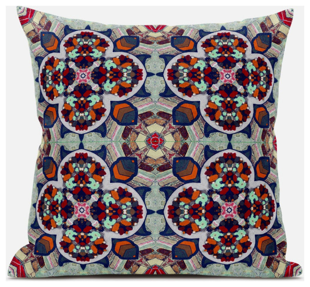 18" Green Orange Cloverleaf Boho Suede Throw Pillow