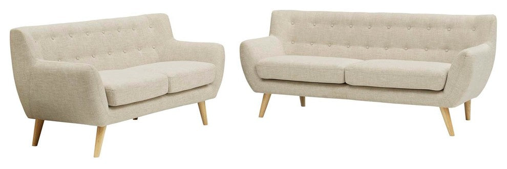 Modern Contemporary Urban Living Loveseat and Sofa Set, Beige