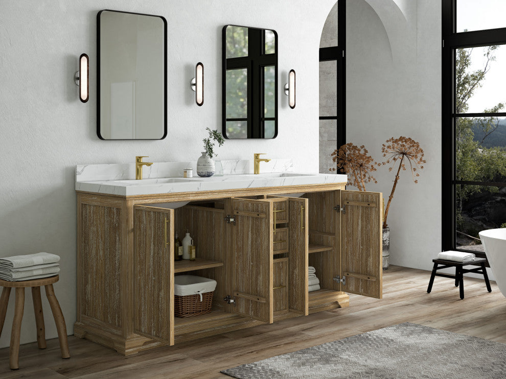 Alys Teak 72 Double Sink Bathroom Vanity Whitewashed 1.5" Empira Quartz