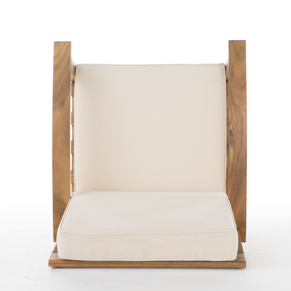 GDF Studio Preston Outdoor Wooden Club Chairs, Beige, Set of 2