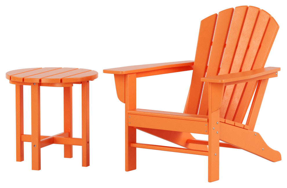 WestinTrends 2PC Outdoor Adirondack Poly Lumber Patio Chair, Side Table Set, Orange