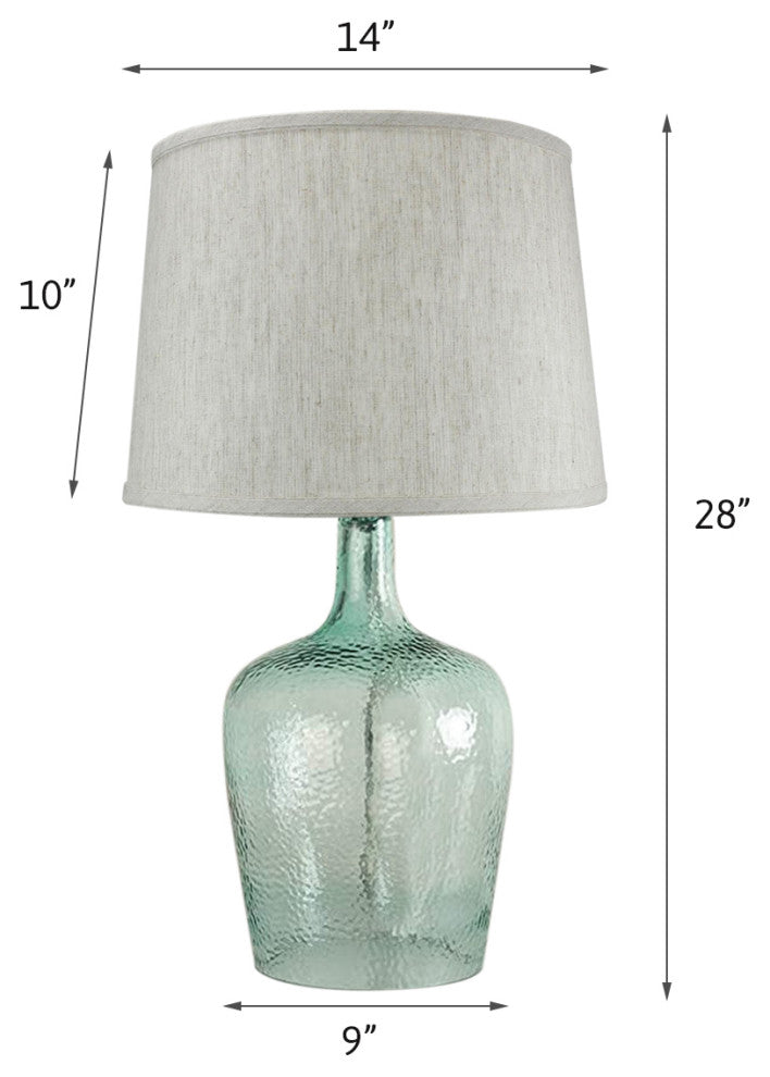 19"h Artisanal Hand-Blown Aqua Green Sea Glass Coastal Style Table Lamp with Tex