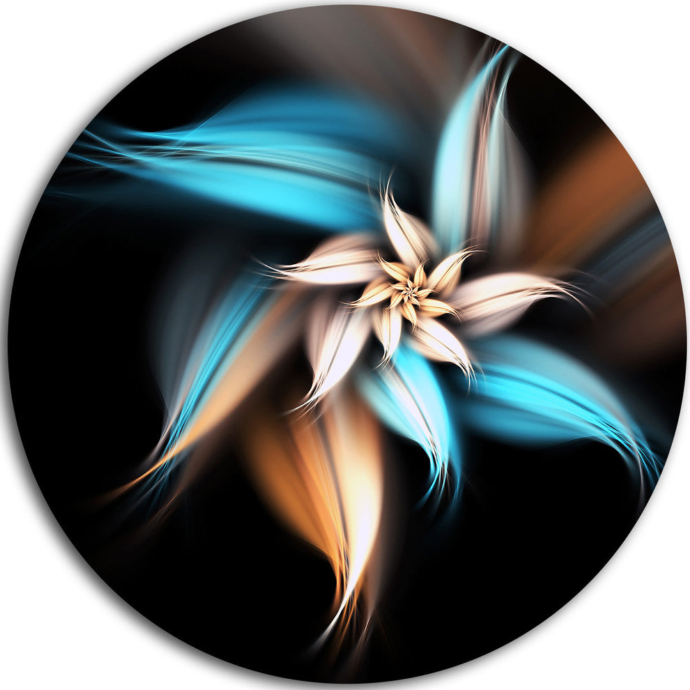 Blue Brown Digital Art Fractal Flower, Floral Disc Metal Wall Art, 11"