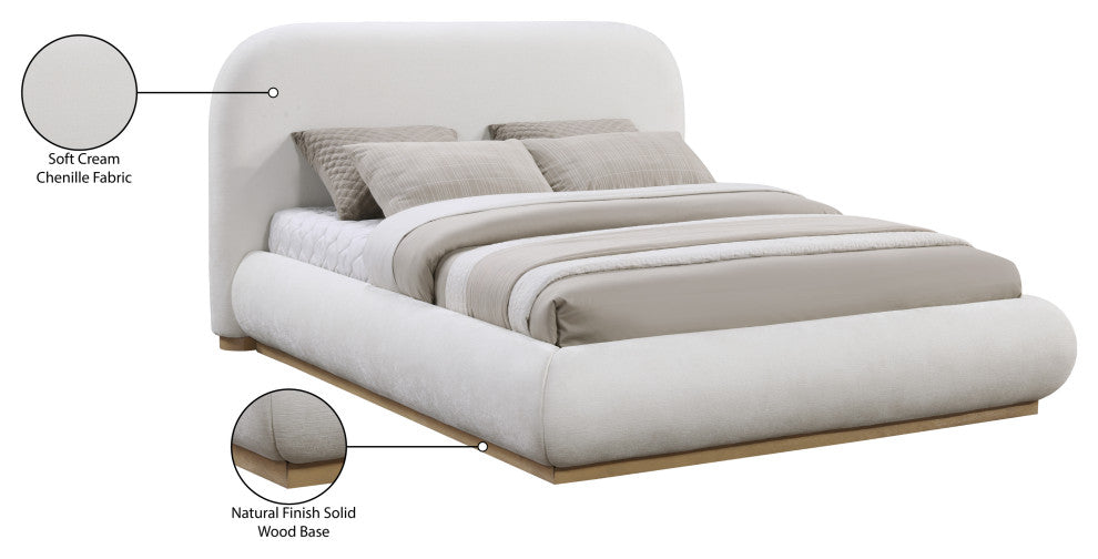 Vaughn Bed, Cream, Queen, Chenille Fabric, Natural Finish