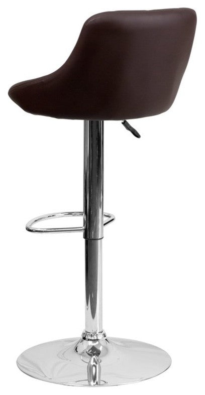 Estella Lily Low-Back Brown Vinyl Swivel Bucket Adjustable Barstool