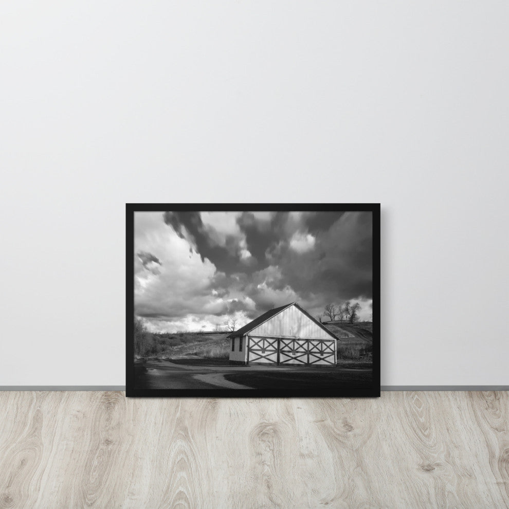 Aging Barn Morning Sun in Black and White Framed Photo Paper Wall Art Prints, Black, 18" X 24"