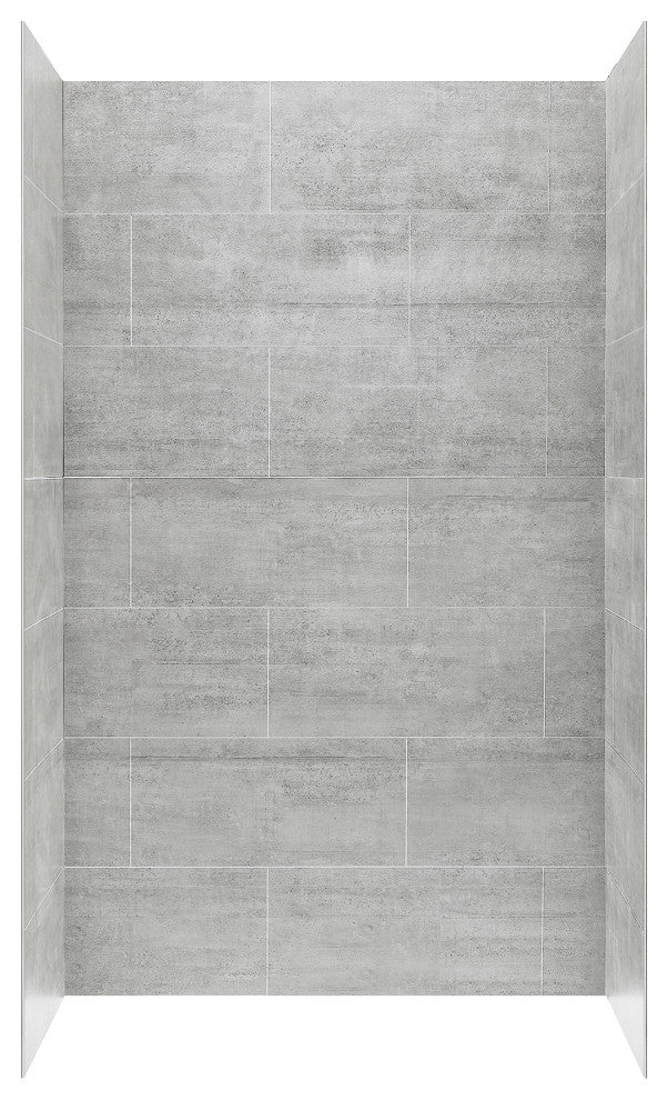 OVE Decors Misty 48x32" Solid Surface Alcove Shower Wall, Gray Tiles