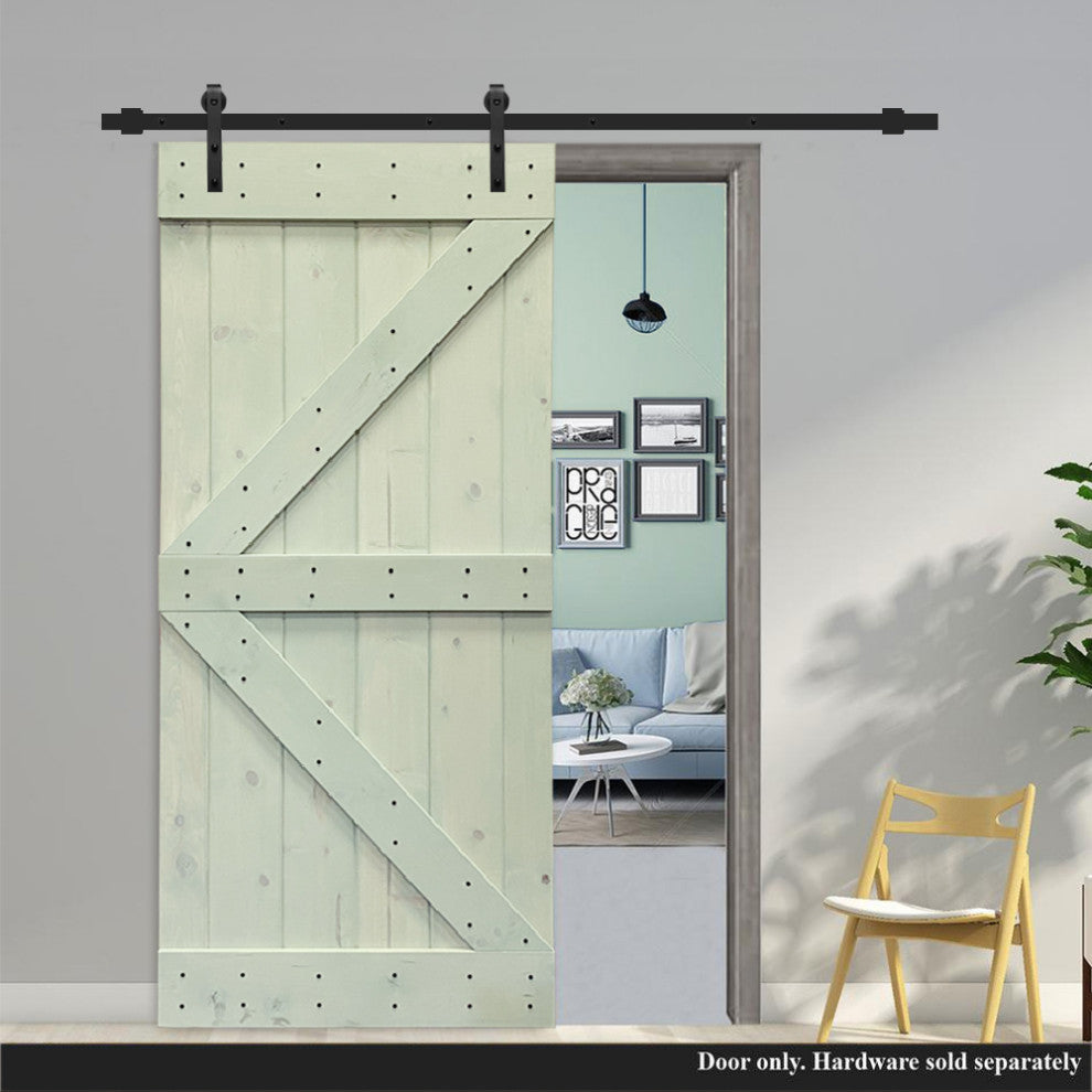 Stained Solid Pine Wood Sliding Barn Door, Sage Green, 42"x84", K Series