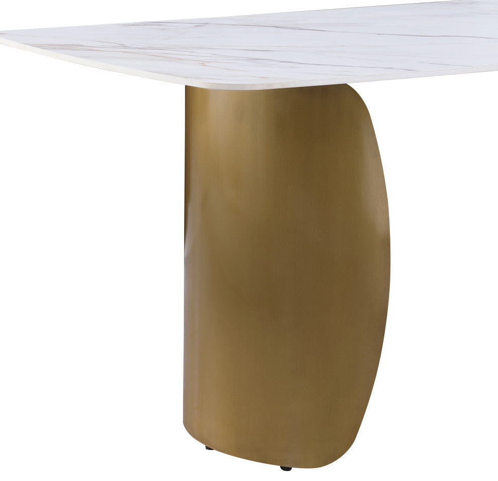 Niya Dining Table, White, Brushed Gold Base