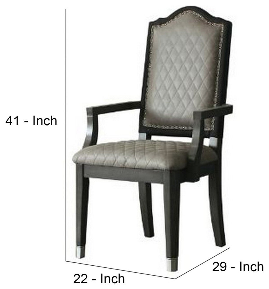 Benzara BM250608 Arm Chair With Fabric Seat and Arched Top, Set of 2, Beige